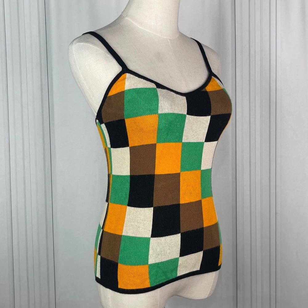 Rita Row - "Check‎ Jean Tank" - Knit Tank Top Checkered Square Pattern - XS